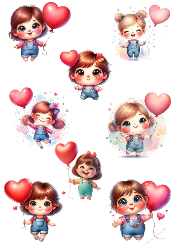 Heart Balloons – Childrens Collage Sheet (JPEG A4)