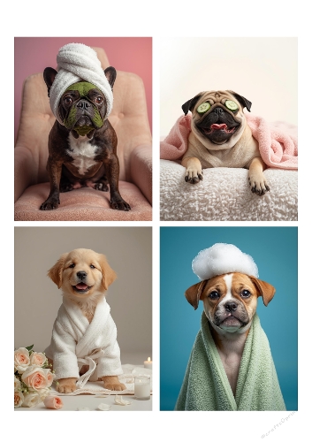 Pampered Pooches – Spa Dog Collage (A4 JPEG)