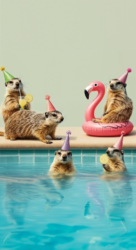 Groundhog Pool Party – Funny Animal Photo (JPEG)