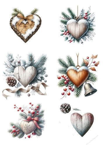 Winter Heart Collage – Rustic Christmas Decorations (A4 JPEG Printable)