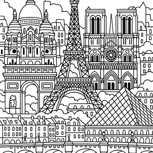 Paris Landmarks – Ultra Detailed Coloring Page for Kids