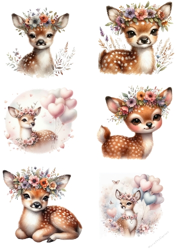 Cute Baby Fawn Watercolor Clipart Set – Whimsical Forest Deer with Flower Crowns