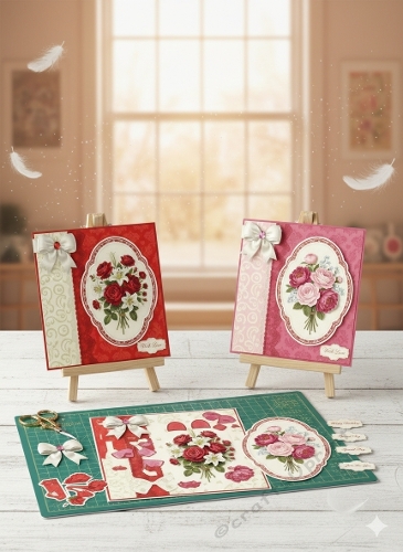 3D Card Kit – Red & Pink Floral Frames with Sentiments