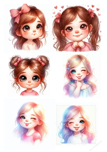 Whimsical Watercolor Girl Portraits Kit - A4 JPEG