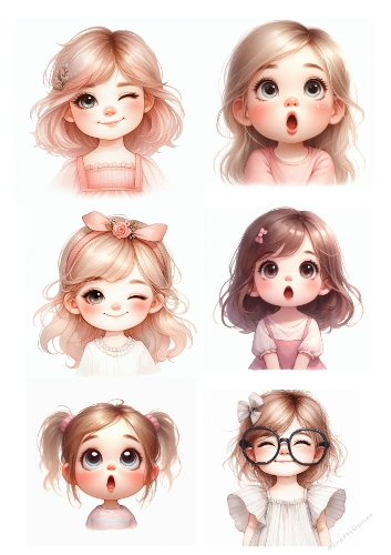Watercolor Girl Portraits Kit - A4 JPEG