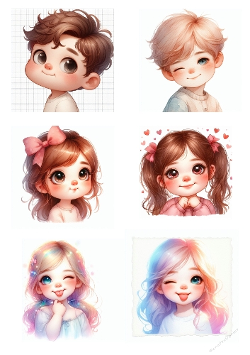 Watercolor Kids Portraits Kit - A4 JPEG