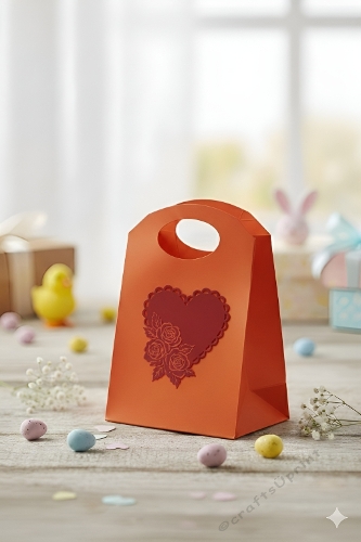 Ornate Rose Heart Gift Bag SVG Set - 3D Floral Treat Box Cutting Files