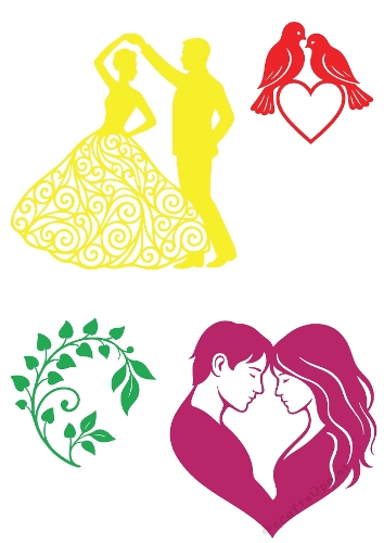 Romantic Couple & Love Silhouette Cutting File Kit | Dancing, Birds & Floral Heart for Cricut & Silhouette