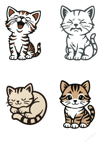 Cute Kitten Cartoon Collage – Adorable Cat Characters A4 JPEG  Description