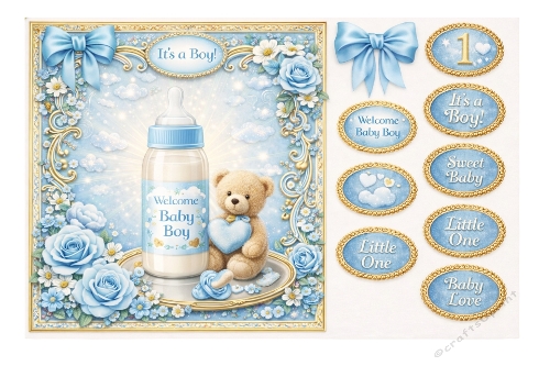 Simple Baby Boy Card – Blue Theme with Decorative Stickers