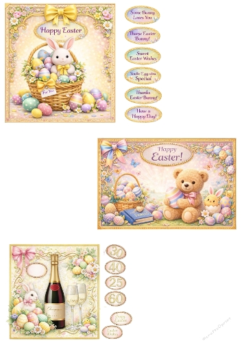 Set of 3 Mini Easter Cards – JPEG Sheet with Bunnies, Eggs, and Tags