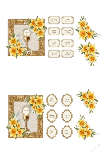 Set of 2 Mini First Communion Cards – Chalice, Host, and Floral Accents