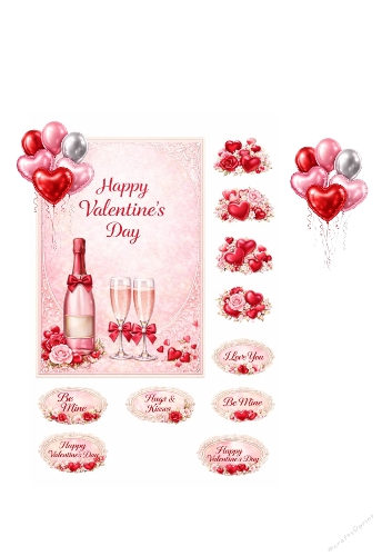 Valentines Day JPEG Sheet – Champagne, Roses, and Romantic Tags