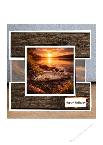 Printable 3D Fishing Birthday Card Topper
