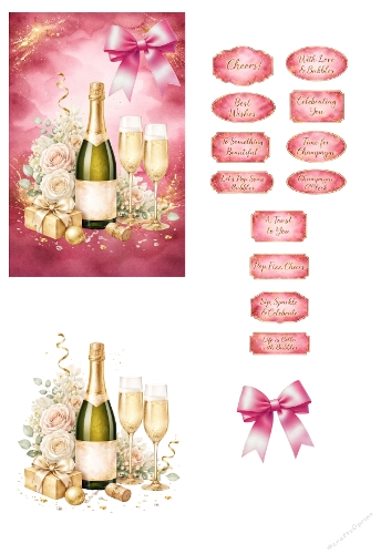 Champagne Celebration 3D Card Pink Floral Birthday