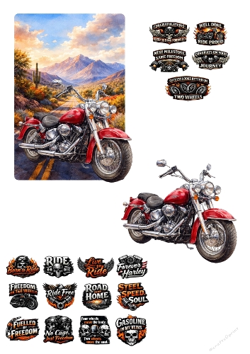 Motorbike 3D Card JPEG A4 Biker Freedom Design