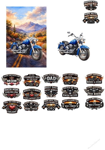 Blue Motorbike 3D Card JPEG A4 Biker Freedom Design