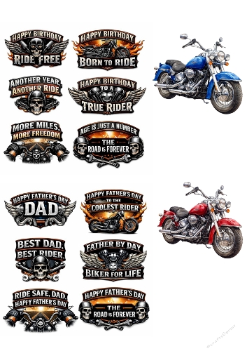 Biker Birthday and Fathers Day Sentiments JPEG A4