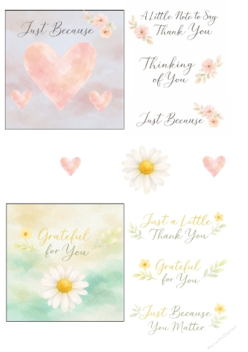 Floral Thank You 3D Card Kit 2 Cards JPEG A4
