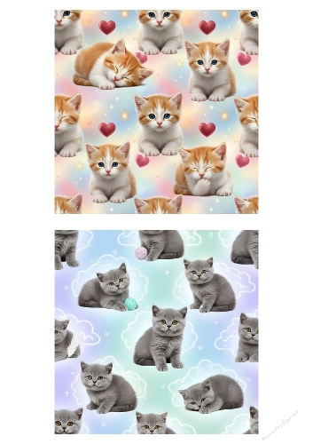 Cute Kitten Pattern Backgrounds Set – 2 A4 JPEG Papers