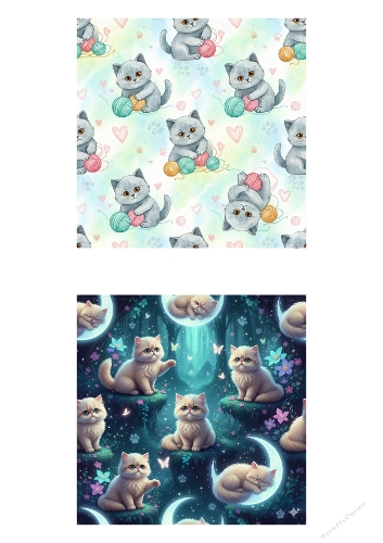 Cute Kitten Pattern Backgrounds Set – 2 A4 JPEG Papers