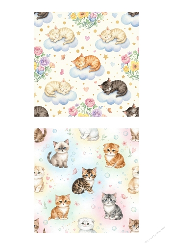 Cute Sleeping Kittens & Baby Cats Backgrounds Set – 2 A4 JPEG Papers