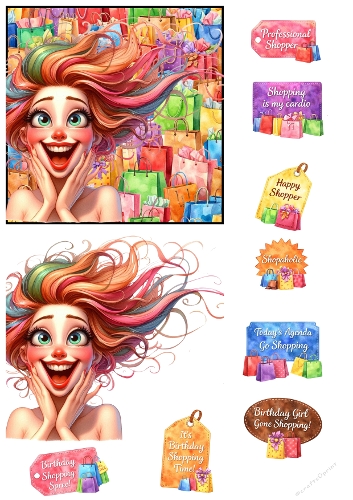 Funny Shopping Lover Woman – Shopaholic Printable Card Toppers & Sentiments | A4 JPEG