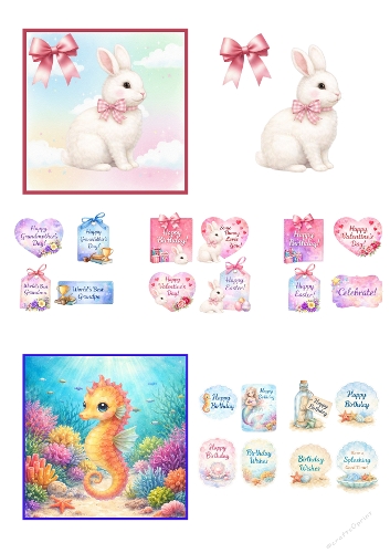 Cute Bunny & Sea Life Card Kit – Easter, Birthday & Cute Animal Sentiments | A4 JPEG