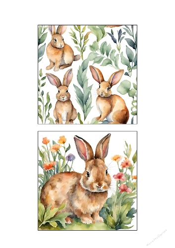 Watercolor Bunny Card Kit – Cute Rabbit Floral Design | A4 Printable Craft Kit