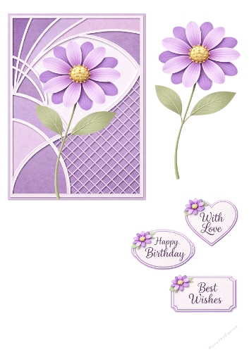 Elegant Purple Flower Card with Sentiment Tags – Birthday & Best Wishes