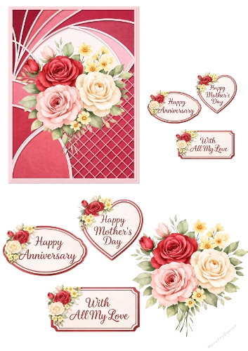 Elegant Rose Floral Card with Sentiment Tags – Mothers Day & Anniversary