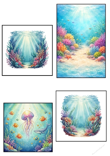 Underwater Ocean Scene Card Backgrounds – Watercolor Coral Reef Illustration