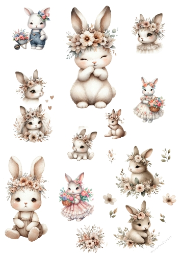Watercolor Bunny Clipart Set – Cute Floral Rabbits for Nursery, Easter & Crafts