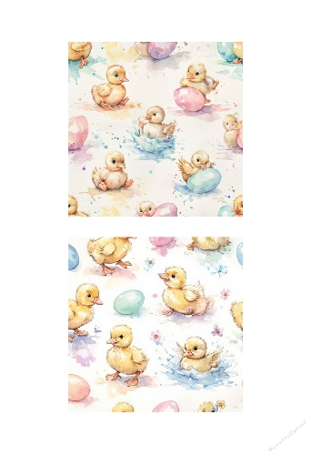 Watercolor Easter Ducklings Seamless Patterns Set – Cute Baby Ducks & Pastel Eggs