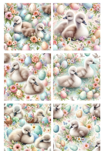 Easter Ducklings Backgrounds Set – Pastel Spring Watercolor Eggs & Flowers (6 Designs)