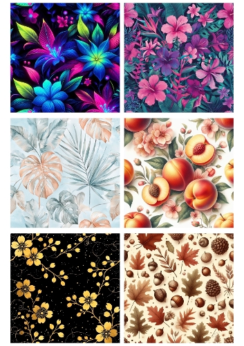 6 Seamless Nature Backgrounds – Floral, Tropical Leaves, Fruits and Autumn Patterns