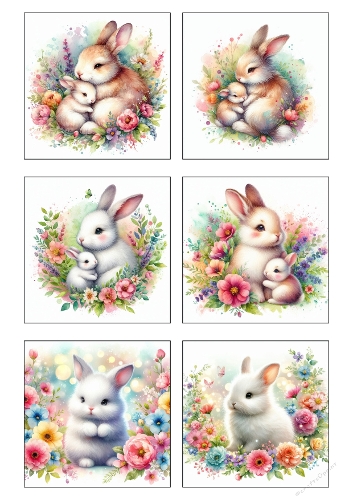 Mother and Baby Bunny Clipart Set – Floral Spring Rabbit Illustrations