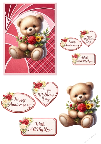 Cute Teddy Bear Floral Clipart Set – Love and Mothers Day Card Elements