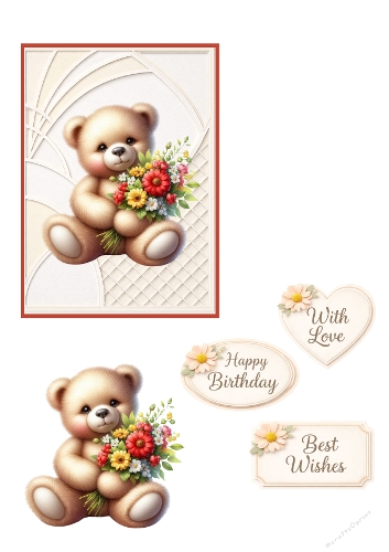 Cute Teddy Bear Floral Clipart Set – Birthday Love and Best Wishes Card Design