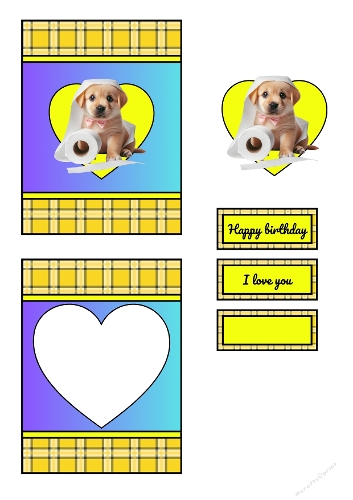 Funny Dog Birthday Card Clipart – Cute Puppy Toilet Paper Design with Heart Frame