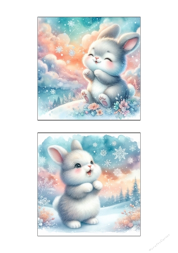 Cute Winter Bunny Clipart – Snowy Bunny Illustration with Pastel Sky