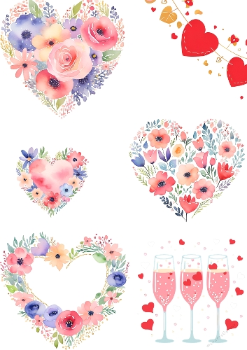Romantic Floral Heart Collection – Watercolor Love Illustrations