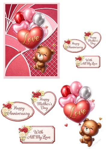 Cute Teddy Bear Love Balloons – Romantic Valentine Clipart Set
