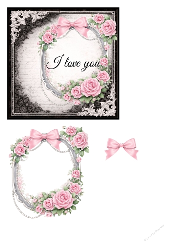 Romantic Floral Frame & Bow Set | A4 JPEG Printable Sheet