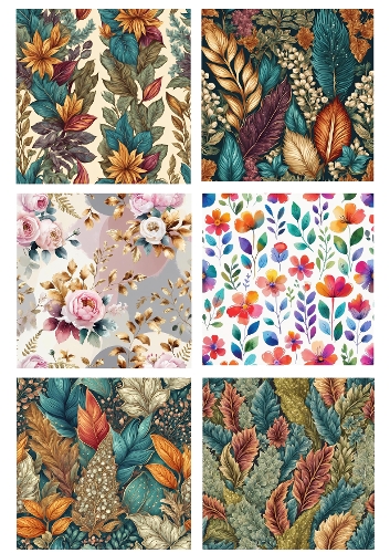 Floral & Botanical Backgrounds Kit | Set of 6 Square Designs | A4 Printable Sheet