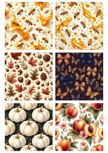 Nature & Seasonal Pattern Backgrounds Kit | Set of 6 Square Designs | A4 Printable Sheet