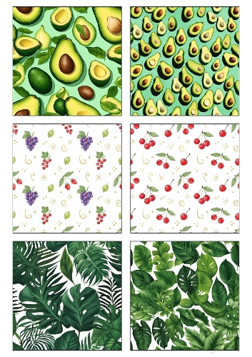 Fruit & Tropical Pattern Backgrounds Kit | Set of 6 Square Designs | A4 Printable Sheet