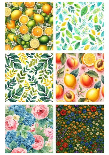 Citrus & Botanical Backgrounds Kit | Set of 6 Square Designs | A4 Printable Sheet