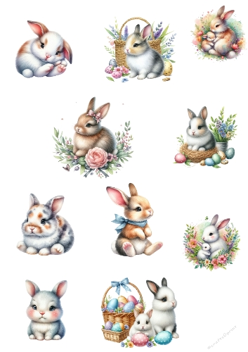 Spring Baby Bunny Cardmaking Kit | Set of 10 Cute Designs | A4 Printable Sheet