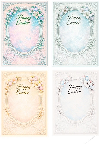 Happy Easter Card Backgrounds Kit | Set of 4 Ornate Designs | A4 Printable Sheet